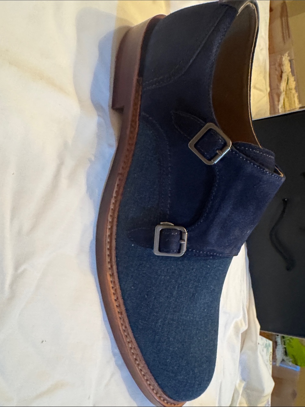 Aldo Navy Suede & Fabric Double Monk Strap Shoes